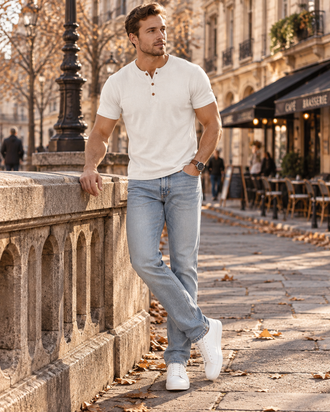 Nathaniel Men's T-Shirt – Short Sleeve Slim Fit Three-Button Casual Top