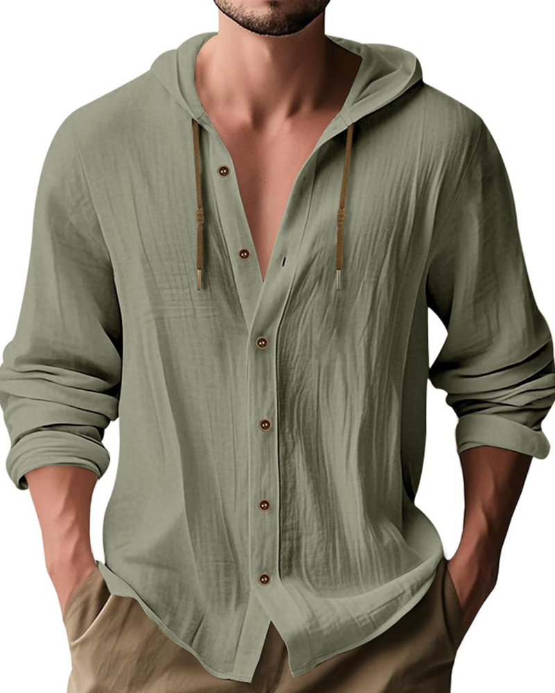 Colby Men's Linen Hooded Shirt – Long Sleeve Button-Up Casual Summer Hoodie