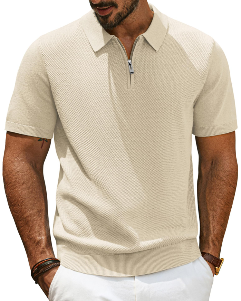 Brody Men's Knitted Polo Shirt – Short Sleeve Zip Neck Textured Knit Top