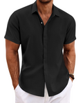 Cedric Men's Linen Blend Short Sleeve Shirt – Button-Up Casual Summer Shirt