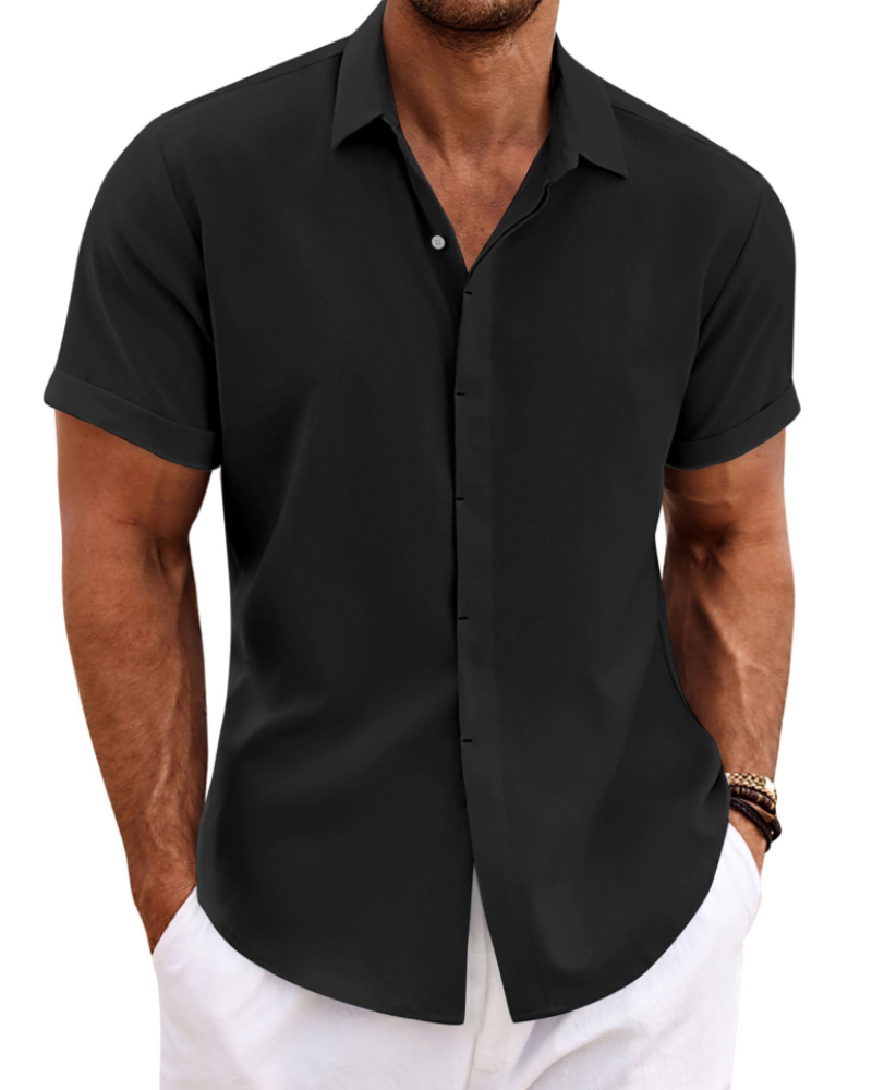 Cedric Men's Linen Blend Short Sleeve Shirt – Button-Up Casual Summer Shirt