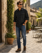 Brody Men's Cotton Overshirt – Button-Up Workwear Shirt with Chest Pockets