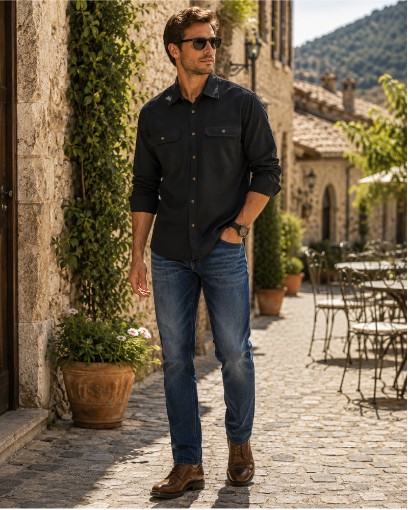 Brody Men's Cotton Overshirt – Button-Up Workwear Shirt with Chest Pockets
