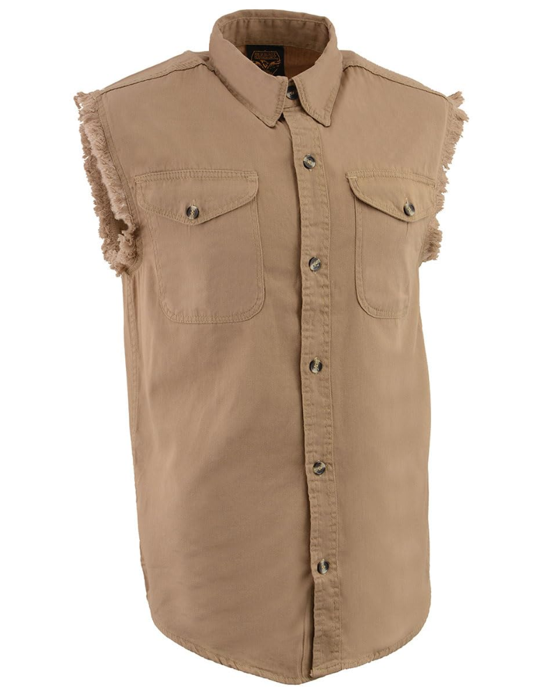 Gage Men's Sleeveless Denim Shirt – Cotton Button-Up Vest with Chest Pockets