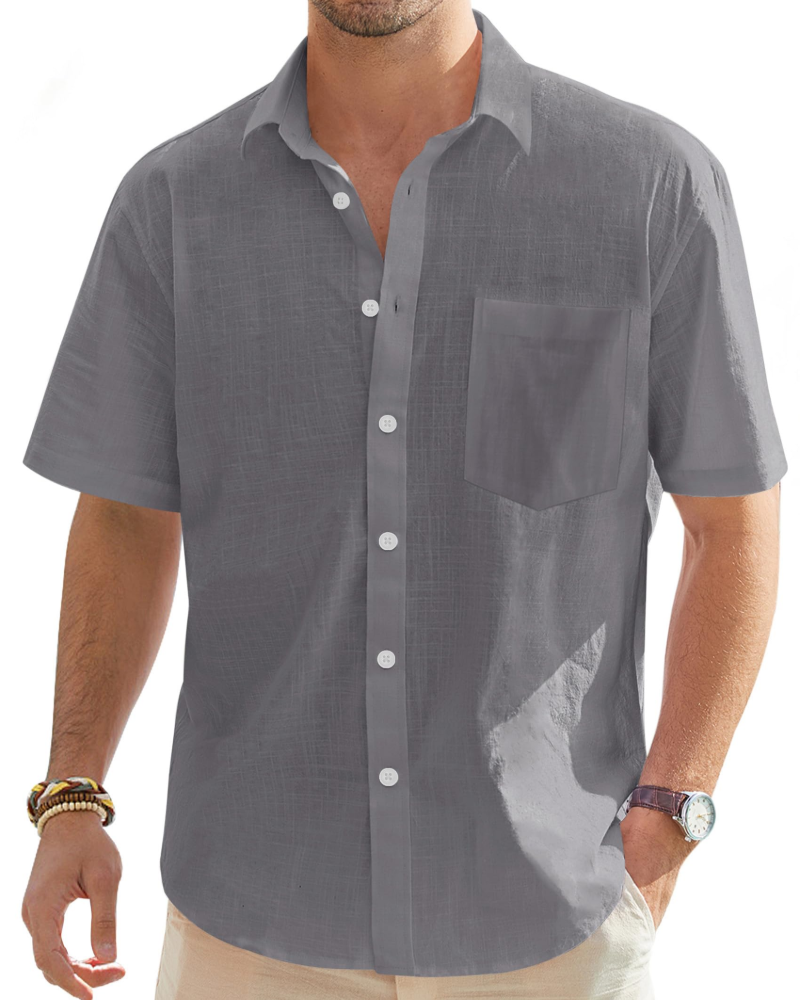 Norman Men's Cotton Linen Short Sleeve Shirt – Regular Fit Button-Up Summer Shirt