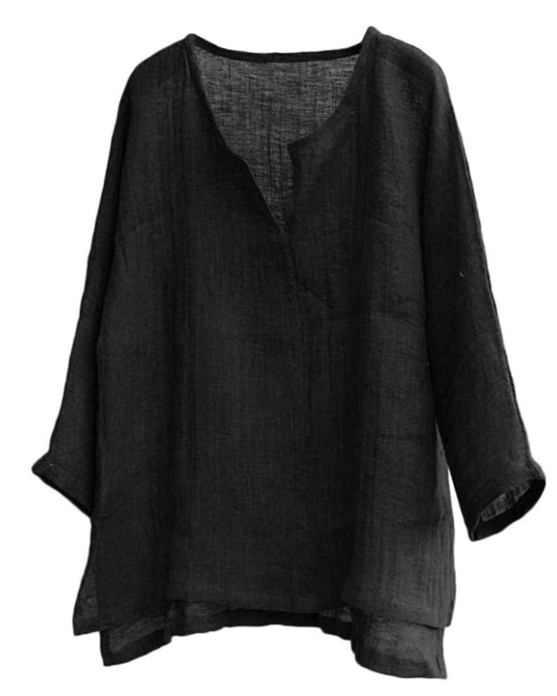 Parker Men's Cotton Linen Henley Shirt – Long Sleeve Band Collar Button Casual Shirt