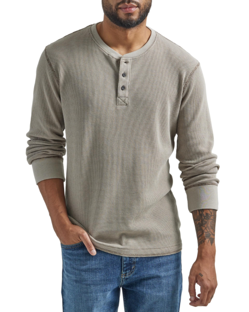 Lincoln Men's Waffle Henley T-Shirt – Long Sleeve Cotton Blend Button Neck Top