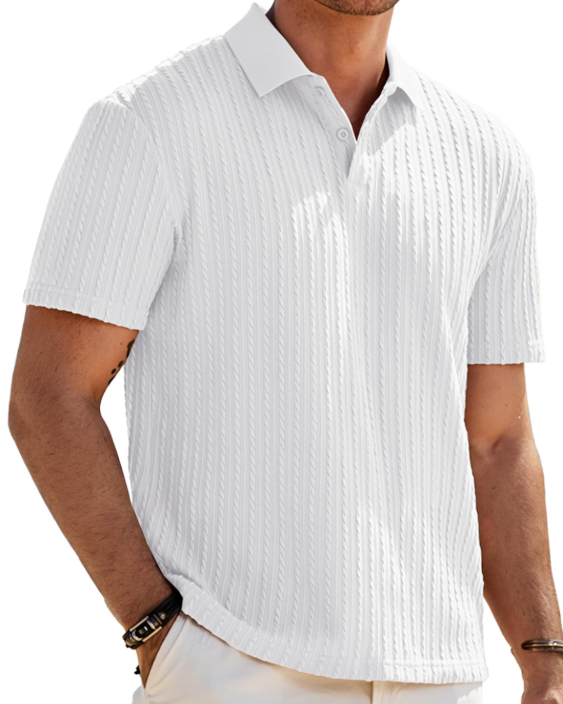 Gram Men's Knit Polo Shirt – Short Sleeve 2 Button Textured Polo Top