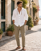 Colby Men's Linen Hooded Shirt – Long Sleeve Button-Up Casual Summer Hoodie