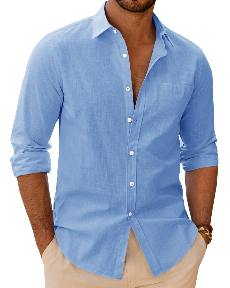 Alfred Men's Linen Cotton Long Sleeve Shirt – Regular Fit Button-Up Casual Shirt