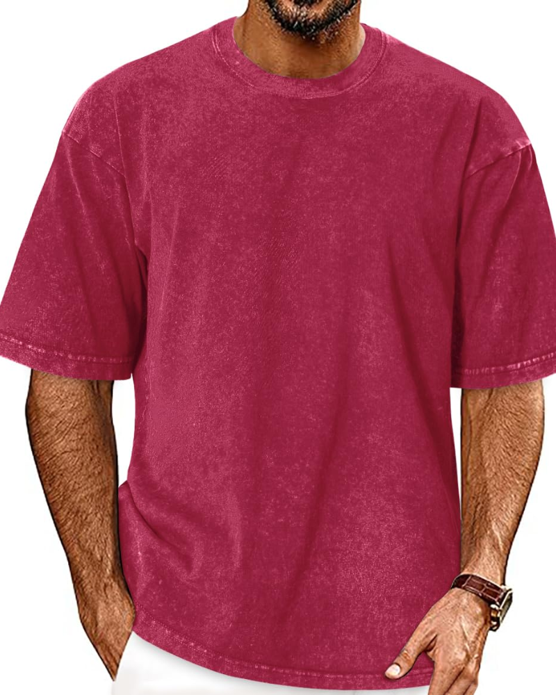 Caleb Men's Acid Wash T-Shirt – Oversized Crew Neck Vintage Casual Cotton Tee