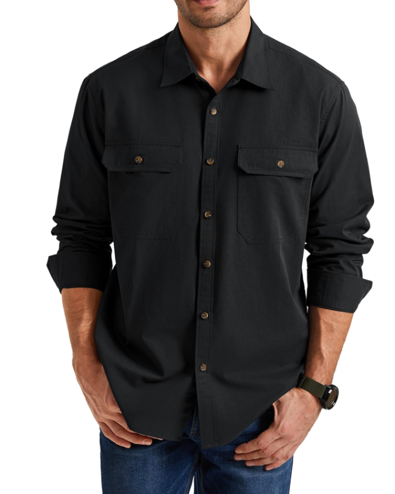 Brody Men's Cotton Overshirt – Button-Up Workwear Shirt with Chest Pockets