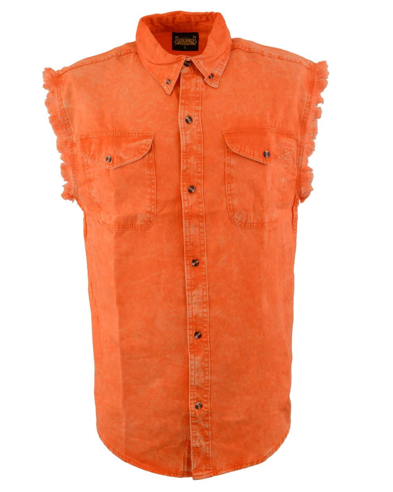 Gage Men's Sleeveless Denim Shirt – Cotton Button-Up Vest with Chest Pockets