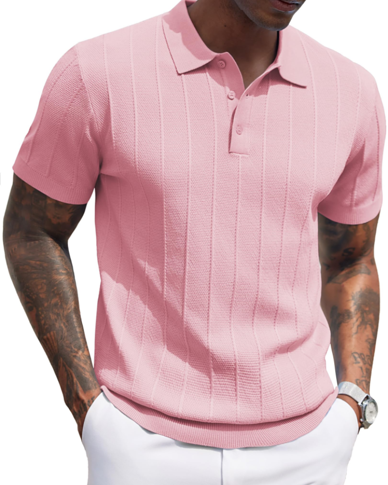 Adrian Men's Viscose Knit Polo Shirt – Short Sleeve Button Placket Polo Top