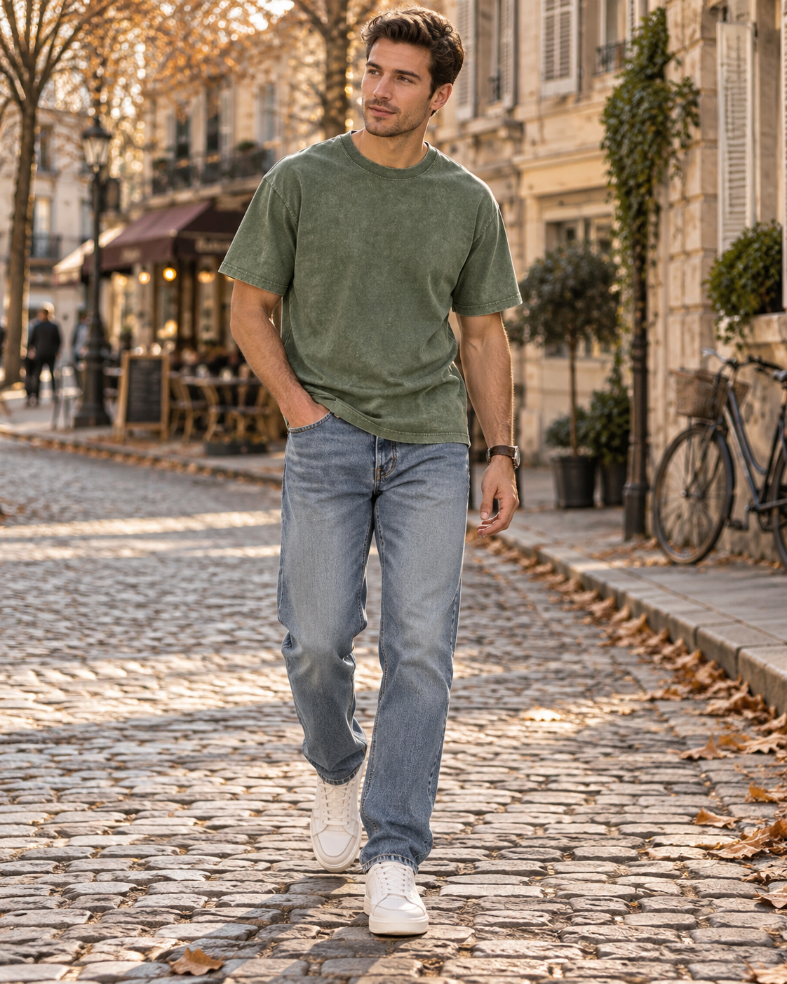 Frederick Men's Oversized T-Shirt – Vintage Washed Cotton Crew Neck Short Sleeve Tee