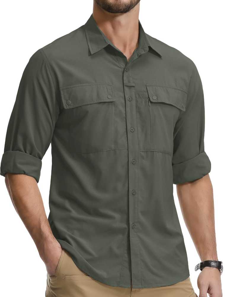 Preston Men's UPF50+ Safari Shirt – Quick-Dry Long Sleeve Hiking Shirt with Pockets