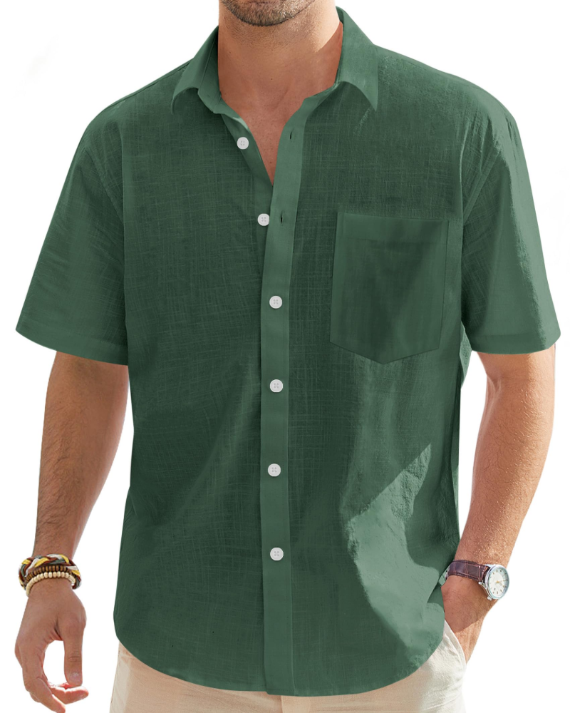 Norman Men's Cotton Linen Short Sleeve Shirt – Regular Fit Button-Up Summer Shirt