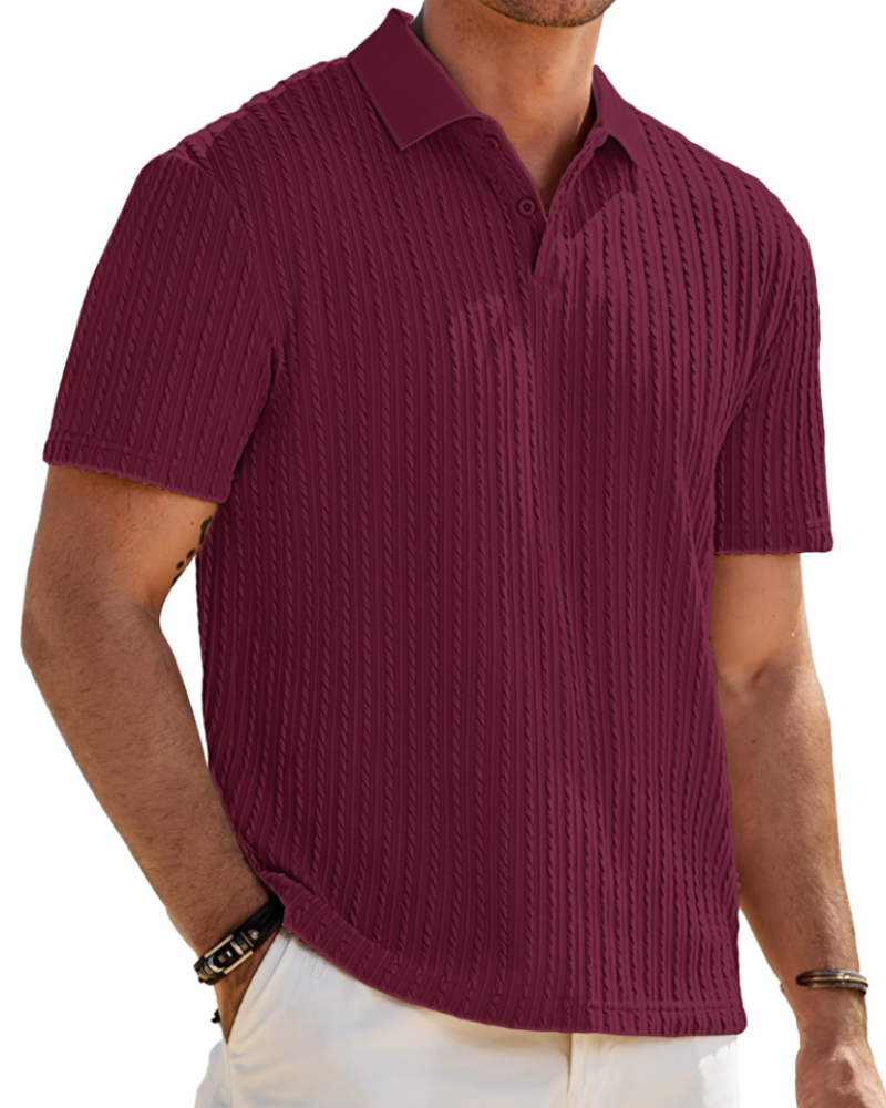 Gram Men's Knit Polo Shirt – Short Sleeve 2 Button Textured Polo Top