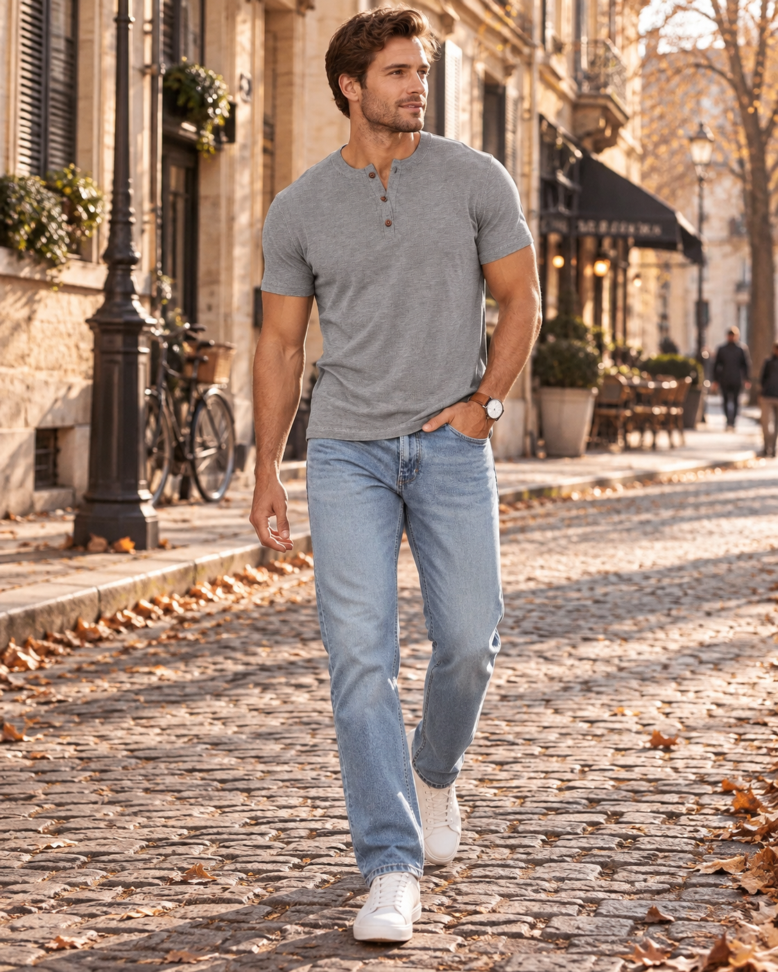Nathaniel Men's T-Shirt – Short Sleeve Slim Fit Three-Button Casual Top
