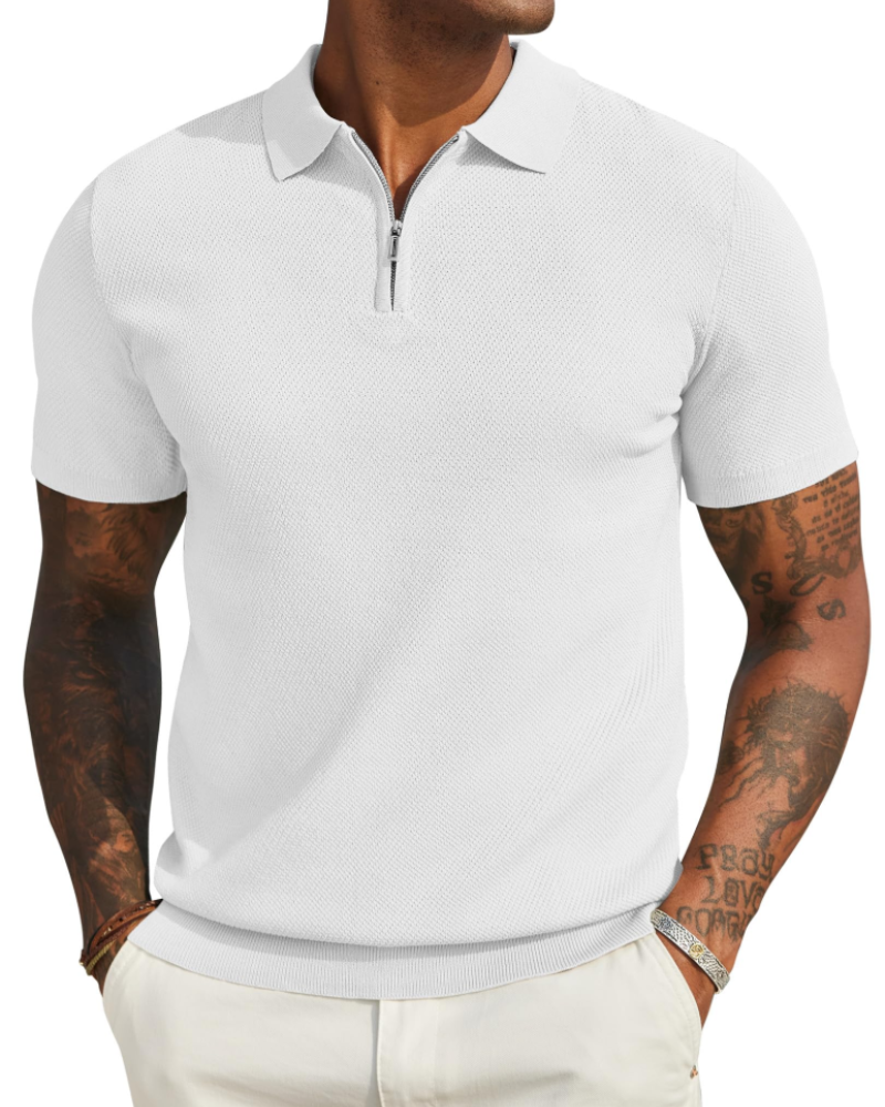 Spencer Men's Knitted Polo Shirt – Short Sleeve Quarter Zip Collared Knit Top