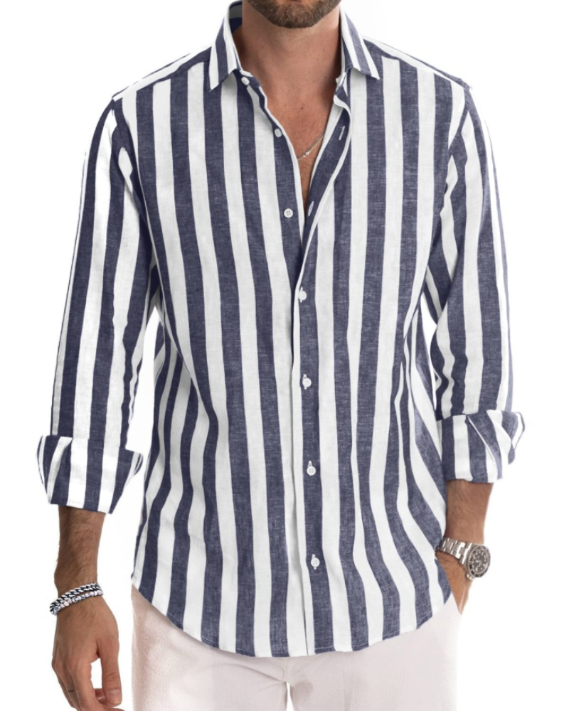 Trenton Men's Striped Shirt – Long Sleeve Button-Up Casual Shirt