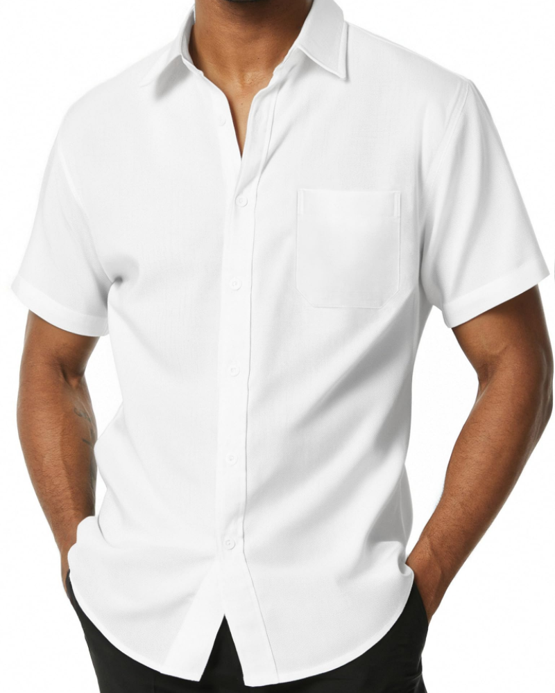 Austin Men's Textured Short Sleeve Shirt – Button-Up Casual Summer Shirt with Chest Pocket