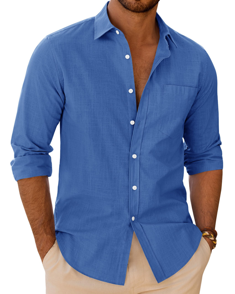 Alfred Men's Linen Cotton Long Sleeve Shirt – Regular Fit Button-Up Casual Shirt