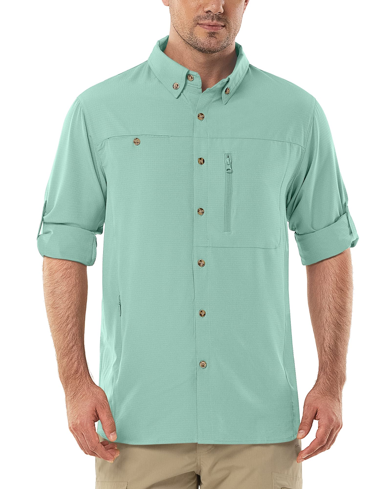 Aidan Men's UPF50+ Fishing Shirt – Roll Sleeve Outdoor Hiking Shirt with Pockets