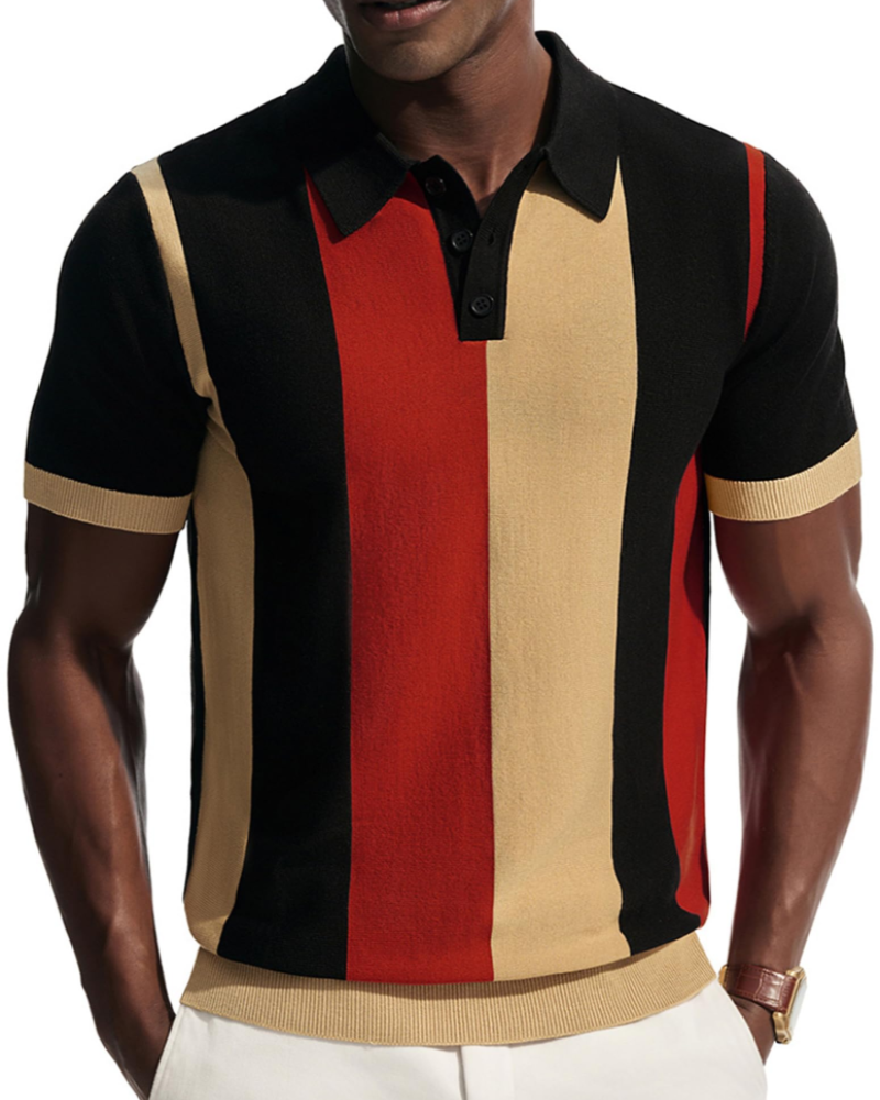 Tristan Men's Knitted Polo Shirt – Textured Short Sleeve Collared Knit Top