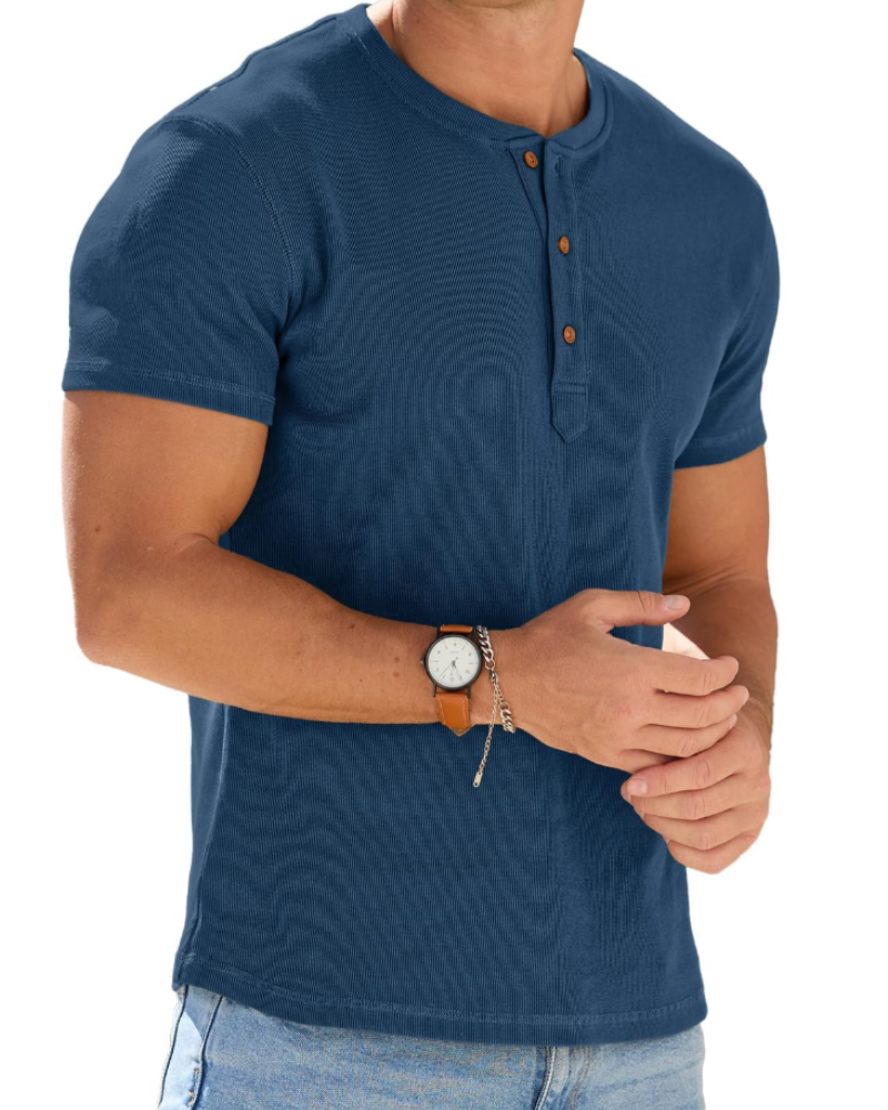 Dylan Men's Cotton Blend Henley T-Shirt – 3-Button Short Sleeve Casual Top