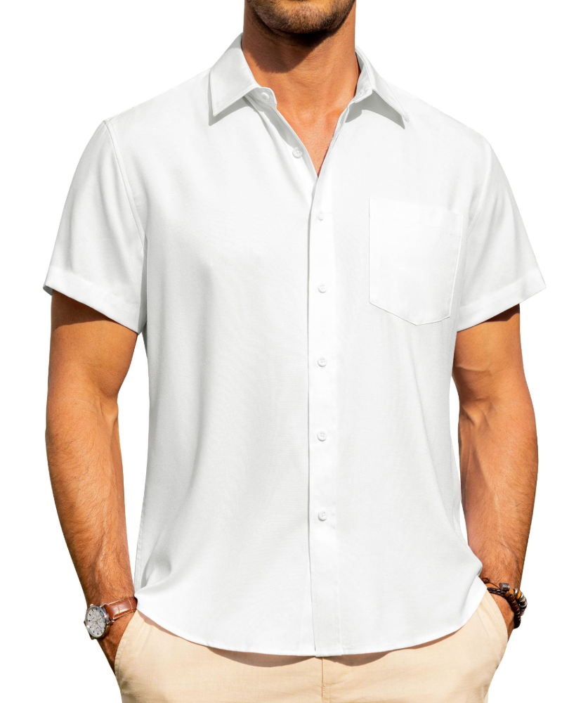 Mileson Men's Linen Short Sleeve Shirt – Regular Fit Button-Up Summer Shirt