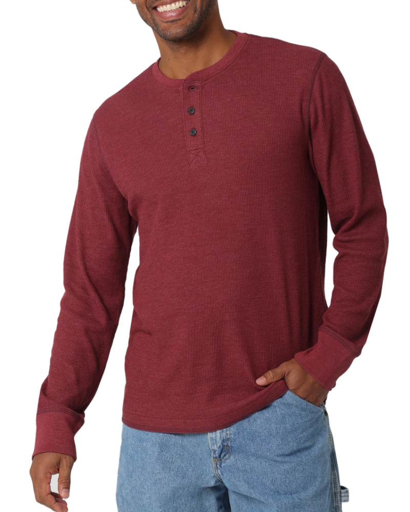Lincoln Men's Waffle Henley T-Shirt – Long Sleeve Cotton Blend Button Neck Top