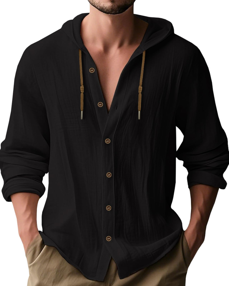Colby Men's Linen Hooded Shirt – Long Sleeve Button-Up Casual Summer Hoodie