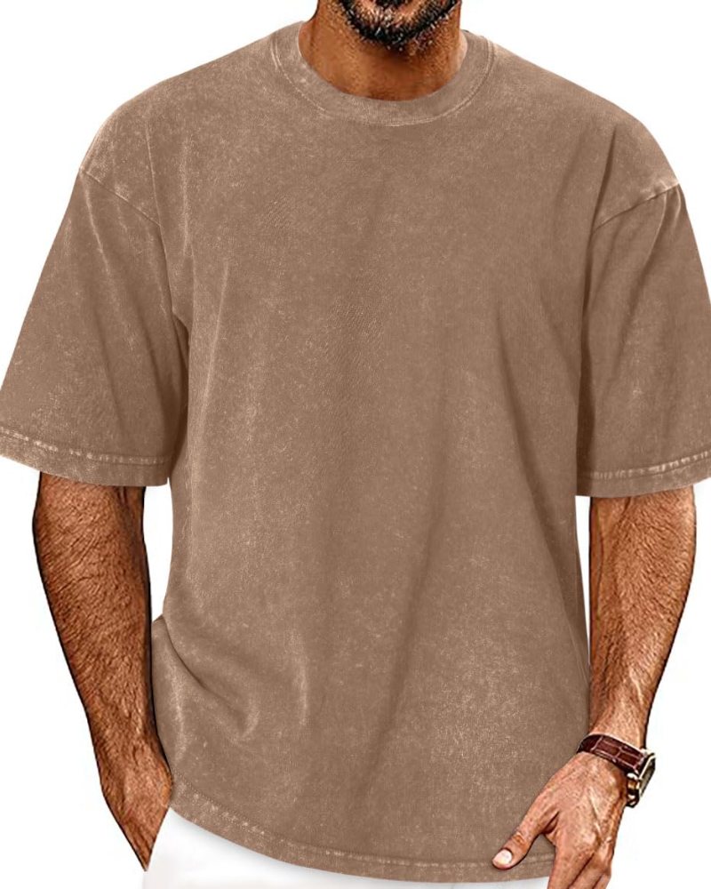 Caleb Men's Acid Wash T-Shirt – Oversized Crew Neck Vintage Casual Cotton Tee
