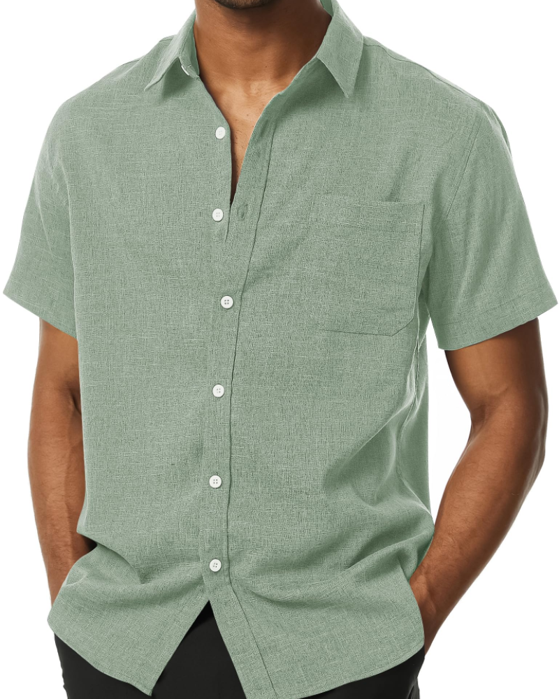 Austin Men's Textured Short Sleeve Shirt – Button-Up Casual Summer Shirt with Chest Pocket