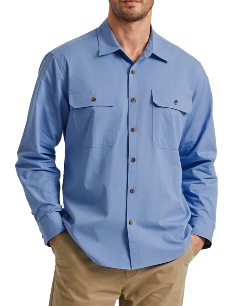 Brody Men's Cotton Overshirt – Button-Up Workwear Shirt with Chest Pockets