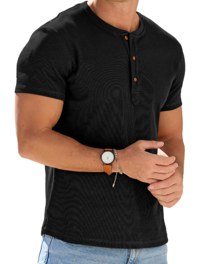Dylan Men's Cotton Blend Henley T-Shirt – 3-Button Short Sleeve Casual Top