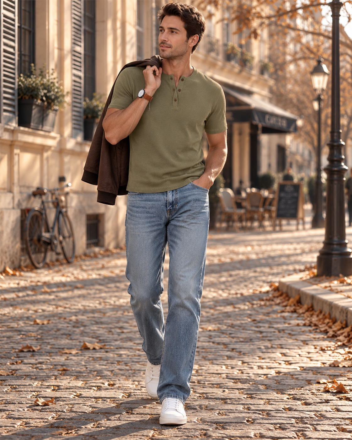 Nathaniel Men's T-Shirt – Short Sleeve Slim Fit Three-Button Casual Top