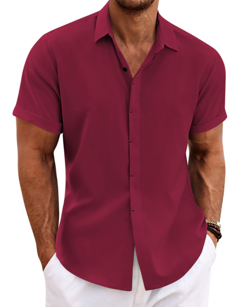 Cedric Men's Linen Blend Short Sleeve Shirt – Button-Up Casual Summer Shirt