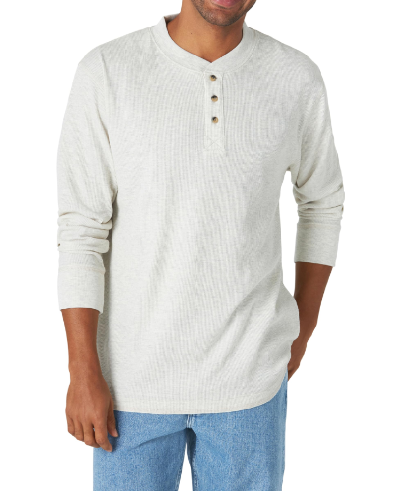 Lincoln Men's Waffle Henley T-Shirt – Long Sleeve Cotton Blend Button Neck Top