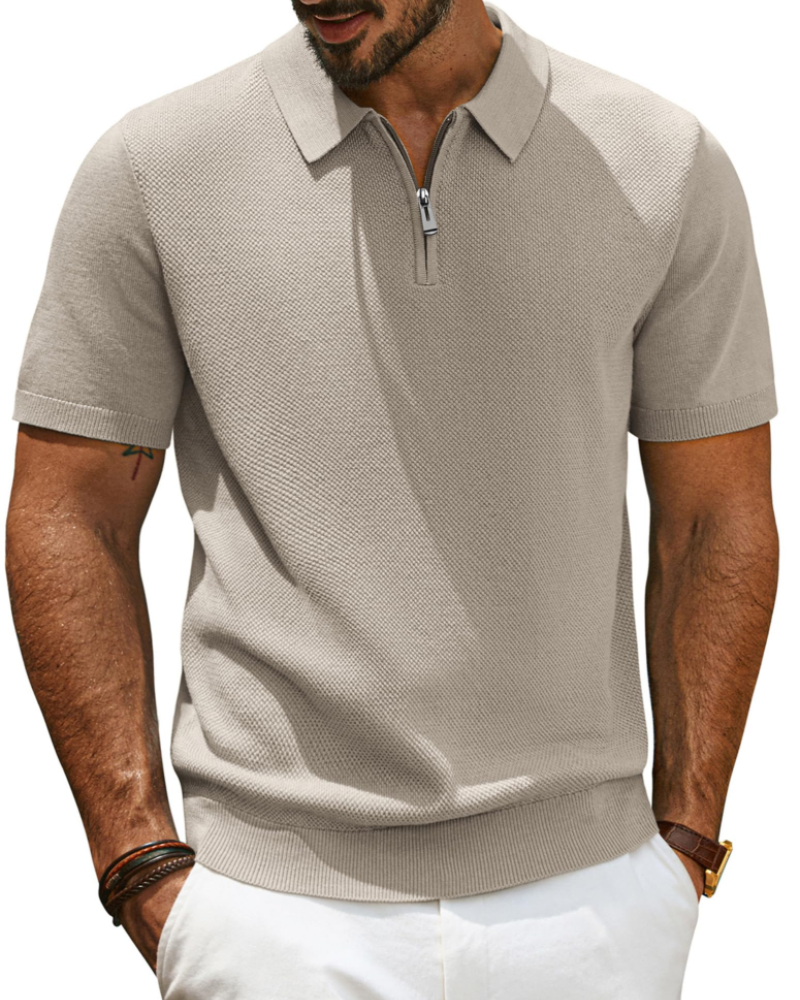 Brody Men's Knitted Polo Shirt – Short Sleeve Zip Neck Textured Knit Top