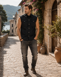 Gage Men's Sleeveless Denim Shirt – Cotton Button-Up Vest with Chest Pockets