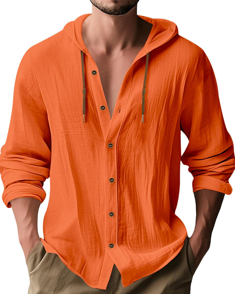Colby Men's Linen Hooded Shirt – Long Sleeve Button-Up Casual Summer Hoodie
