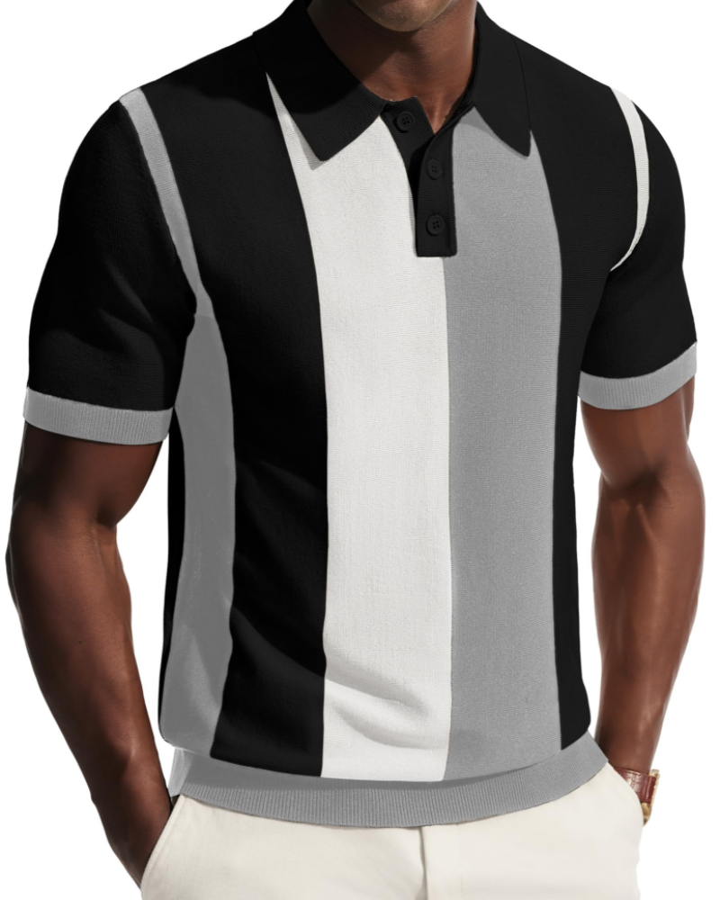 Tristan Men's Knitted Polo Shirt – Textured Short Sleeve Collared Knit Top