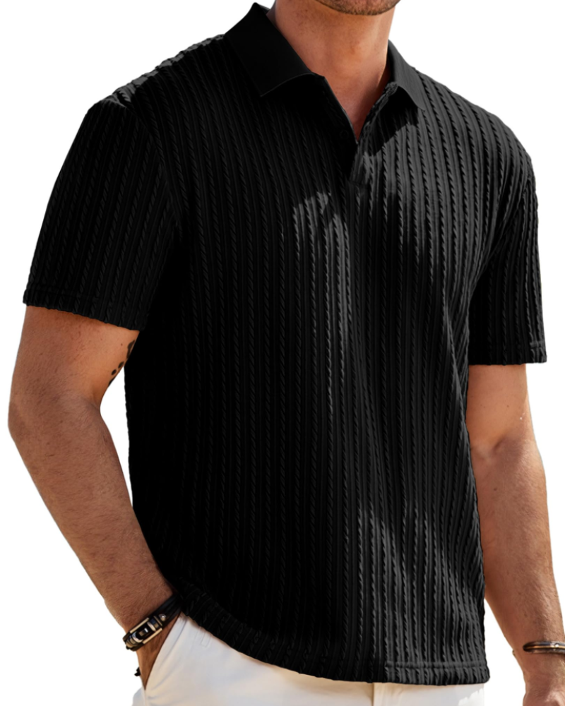 Gram Men's Knit Polo Shirt – Short Sleeve 2 Button Textured Polo Top