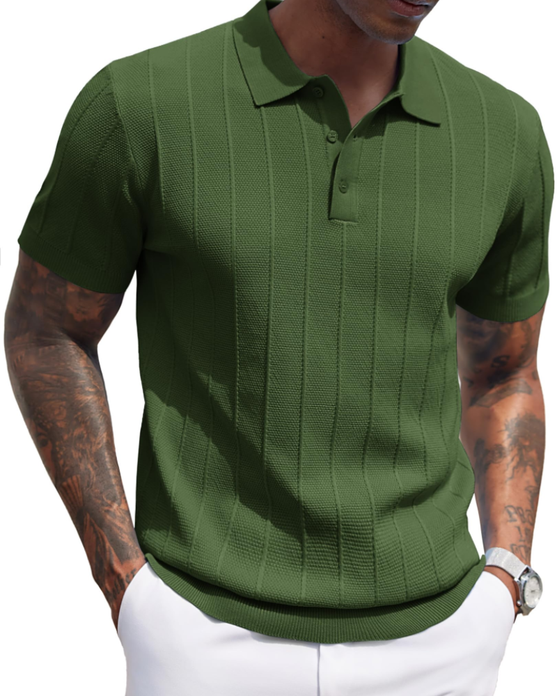 Adrian Men's Viscose Knit Polo Shirt – Short Sleeve Button Placket Polo Top