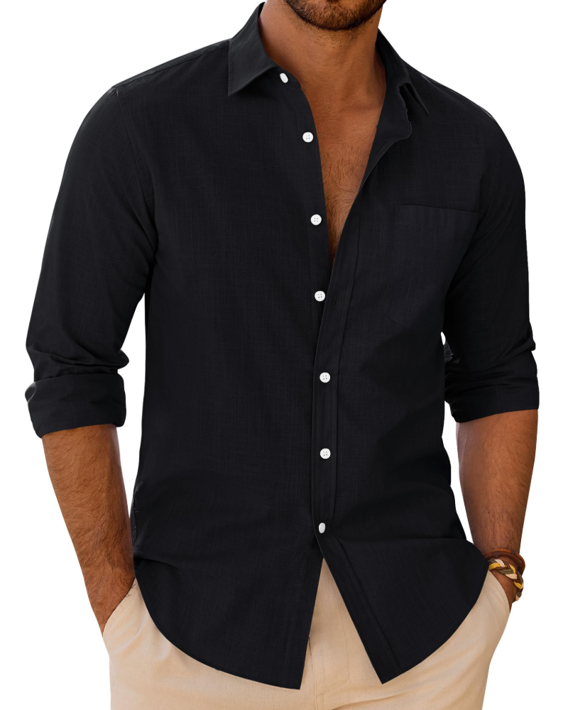 Alfred Men's Linen Cotton Long Sleeve Shirt – Regular Fit Button-Up Casual Shirt