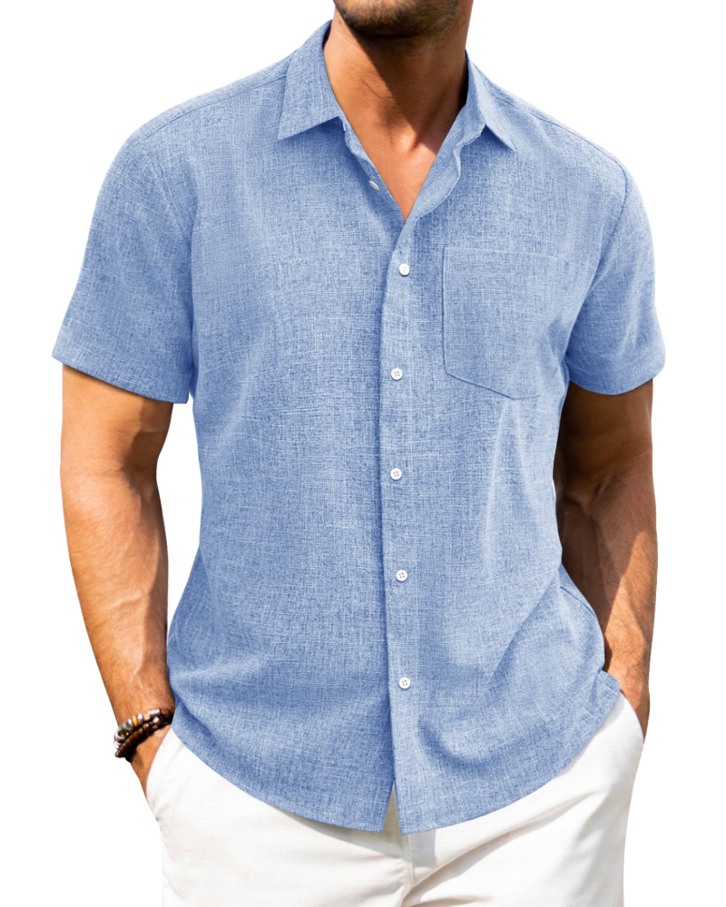 Mileson Men's Linen Short Sleeve Shirt – Regular Fit Button-Up Summer Shirt