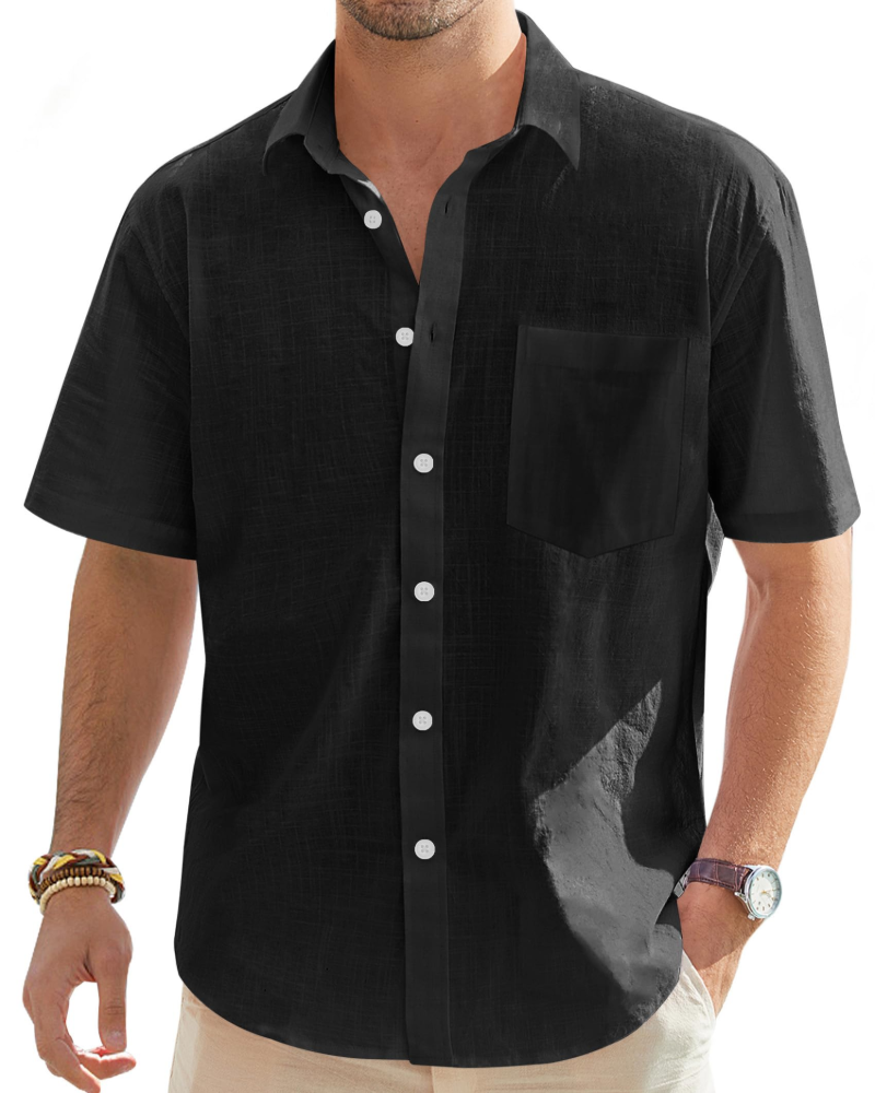 Norman Men's Cotton Linen Short Sleeve Shirt – Regular Fit Button-Up Summer Shirt