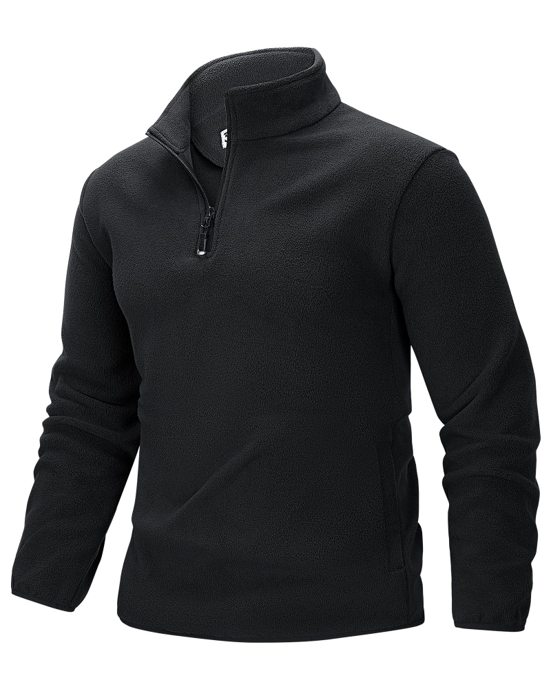 Keaton Men's Quarter Zip Fleece Pullover – Polyester Outdoor Jacket with Zip Pockets